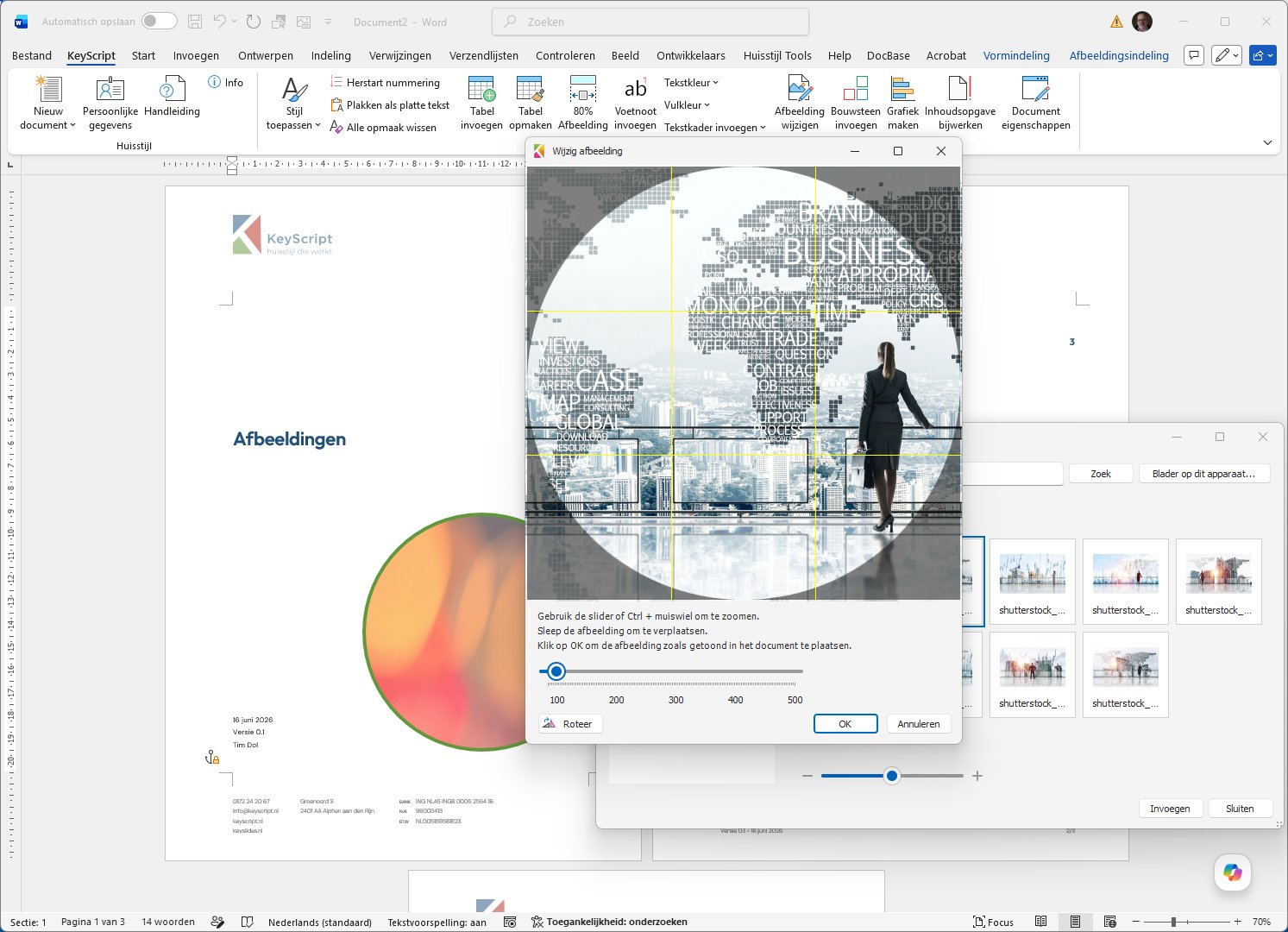 Uitsnede-tool bij het vervangen van een afbeelding in Word